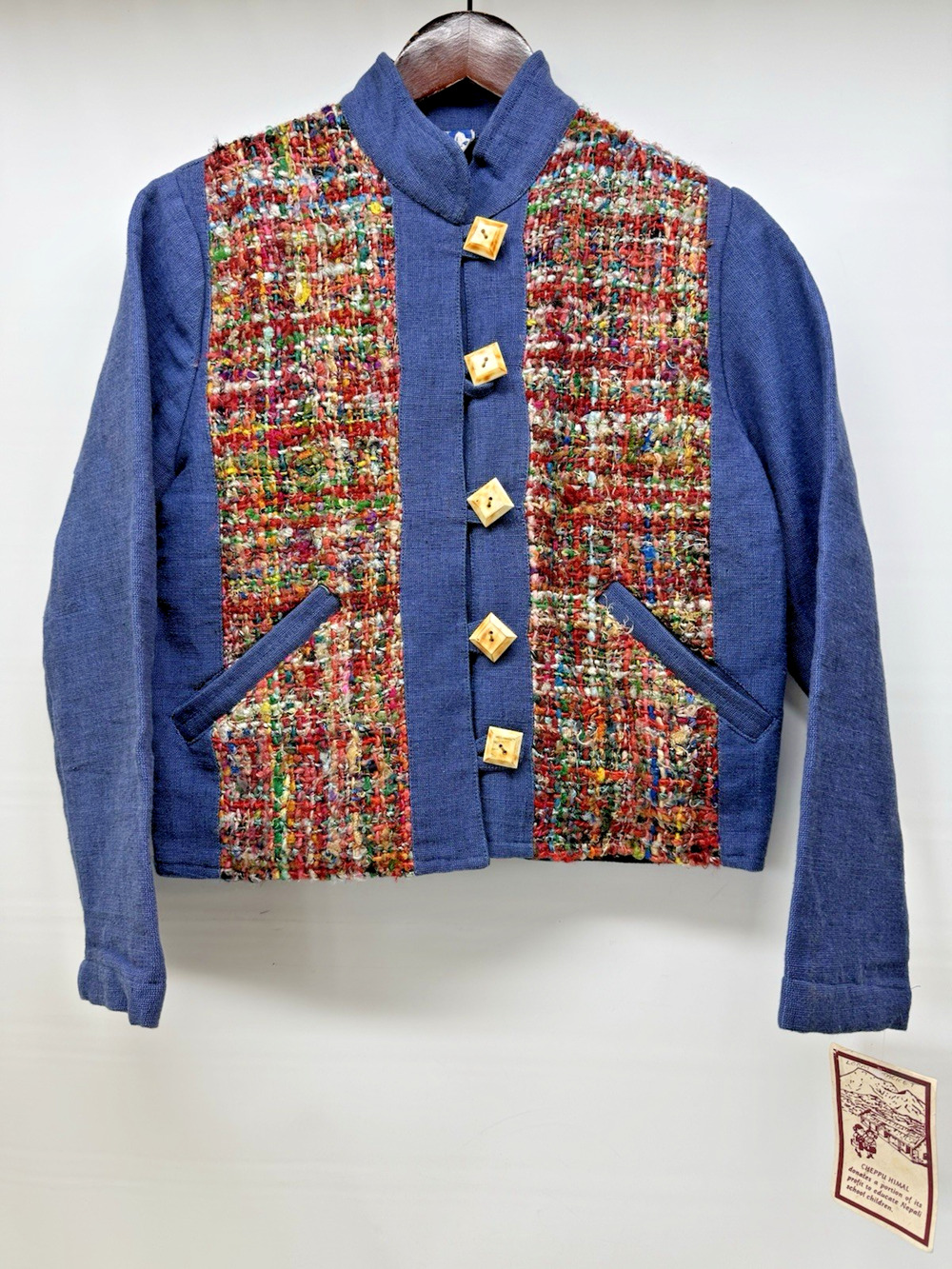 CHEPPU Nepal Womens Small Blue Cotton Multi Color Tapestry Button Front Jacket